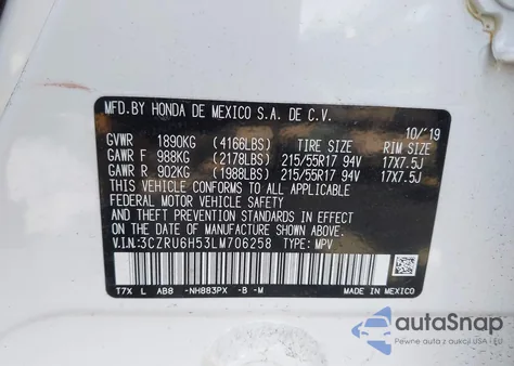 2020 Honda Hr-V Awd Ex z USA, uszkodzony, nr VIN 3CZRU6H53LM706258
